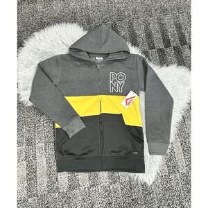 PONY Boys Zip-Up Hoodie Size 14/16 In Charcoal Heather/Yellow/Black‎